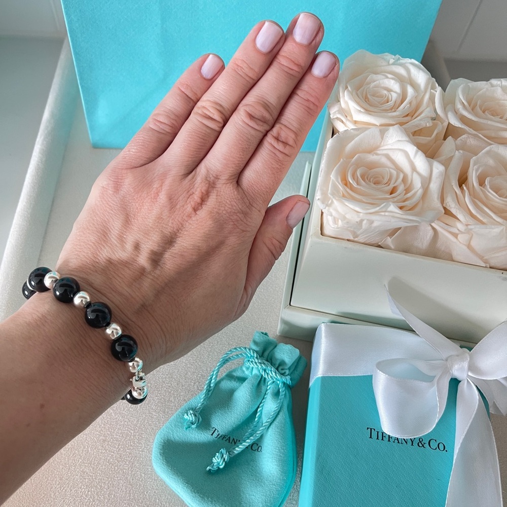Tiffany & Co. Black Onyx Sterling Silver Bracelet 10 mm Sz 8” in Tiffany Box